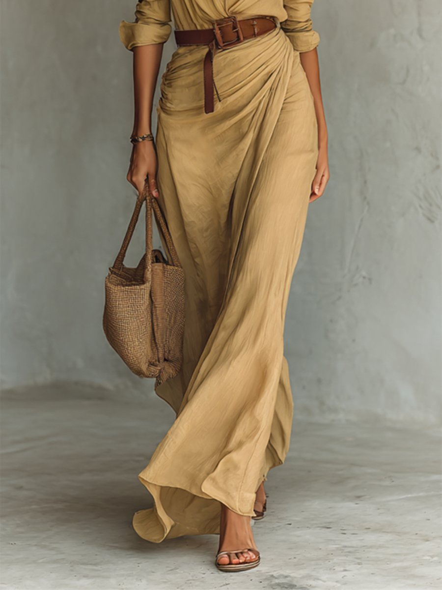 Maxikleid Damen | Fließend & Elegant mit Reverskragen