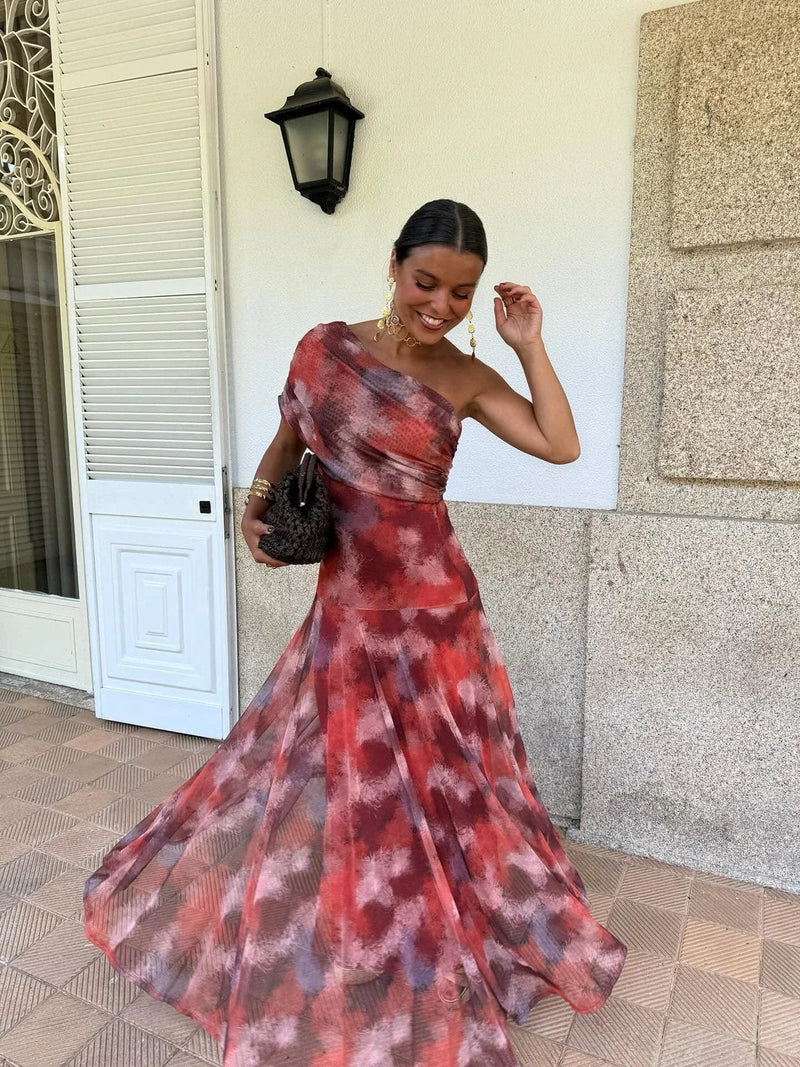 Maxikleid Damen | Off-Shoulder Netz-Kleid mit fließendem Maxi-Rock