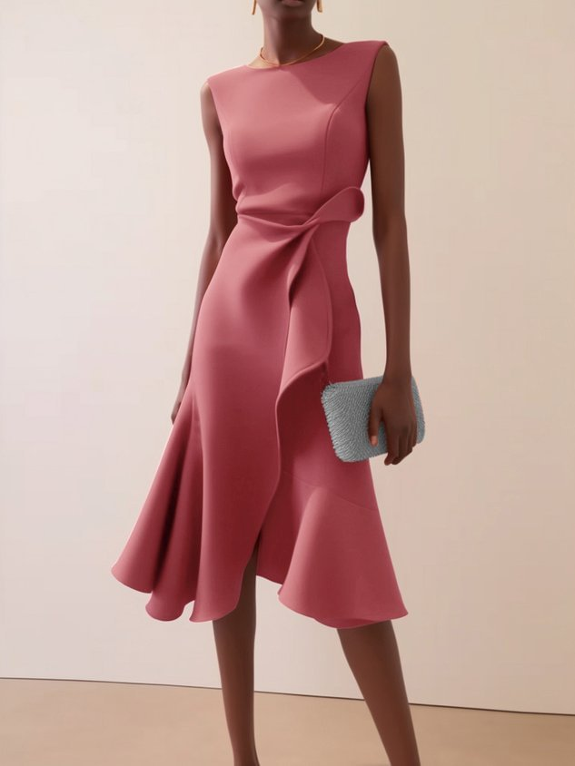 Midi Kleid Damen | Drapierung & Asymmetrischer Volant-Saum