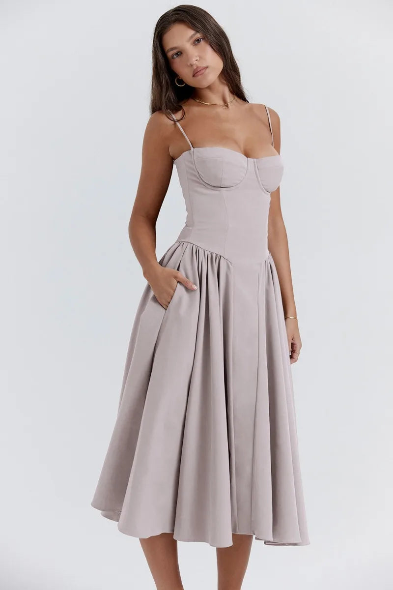 Midi Kleid Damen | Korsagen-Design & Schwingender Rock