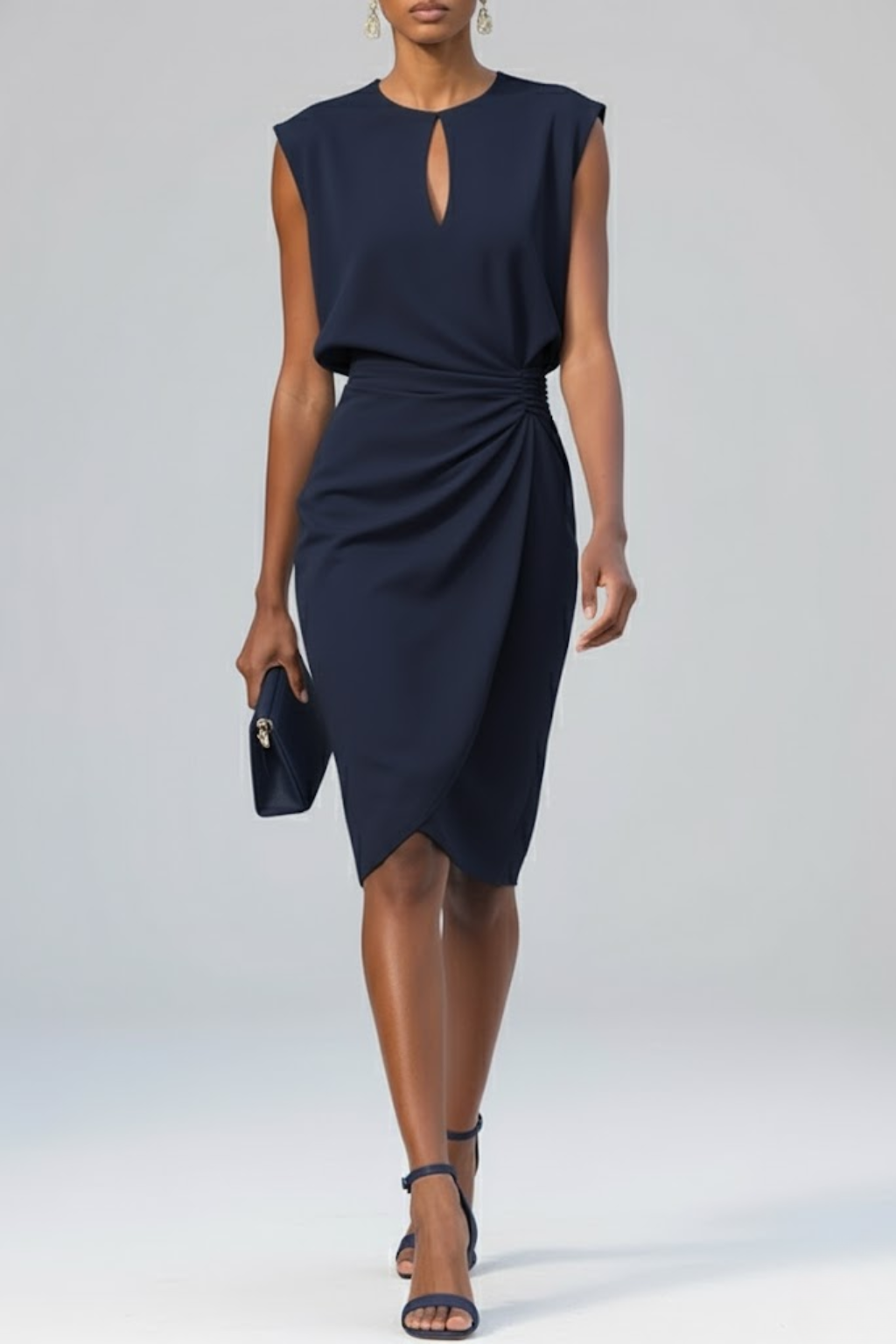 Midi Kleid Damen | Schlüsselloch-Ausschnitt & Raffung