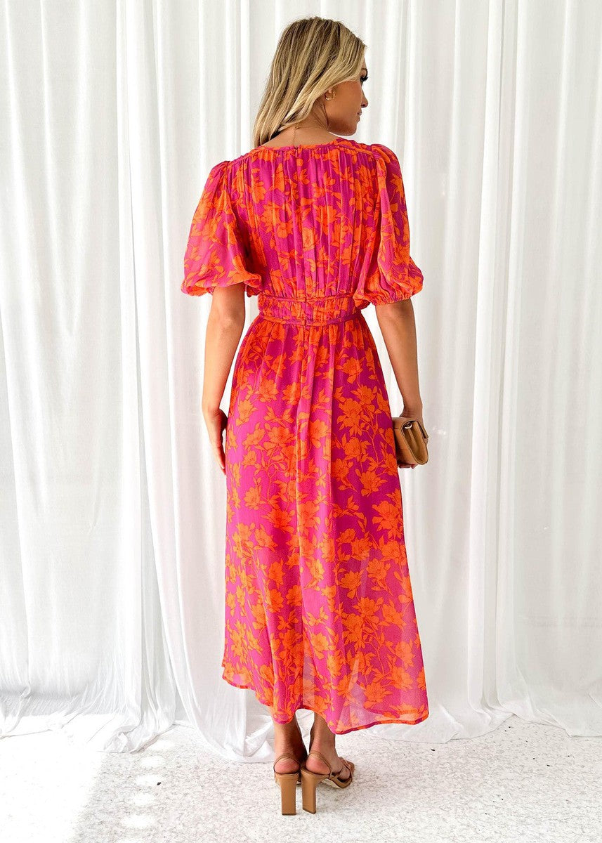 Midikleid Damen | Blumenprint & Puffärmel