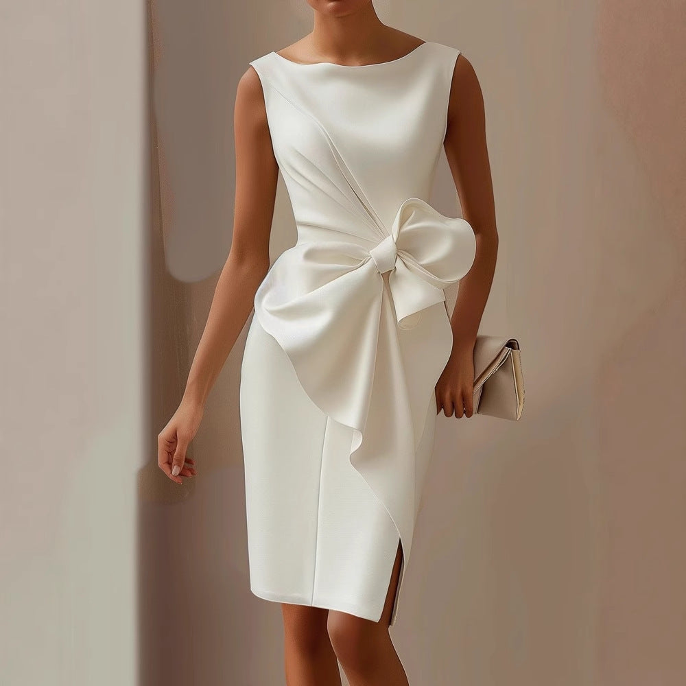 Midikleid Damen | Elegantes Etuikleid mit Schleifendetail & Ärmellos