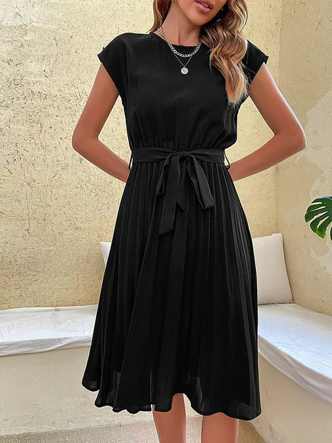 Midikleid Damen | Elegantes Plissee-Design & Feminine Taillenbindung