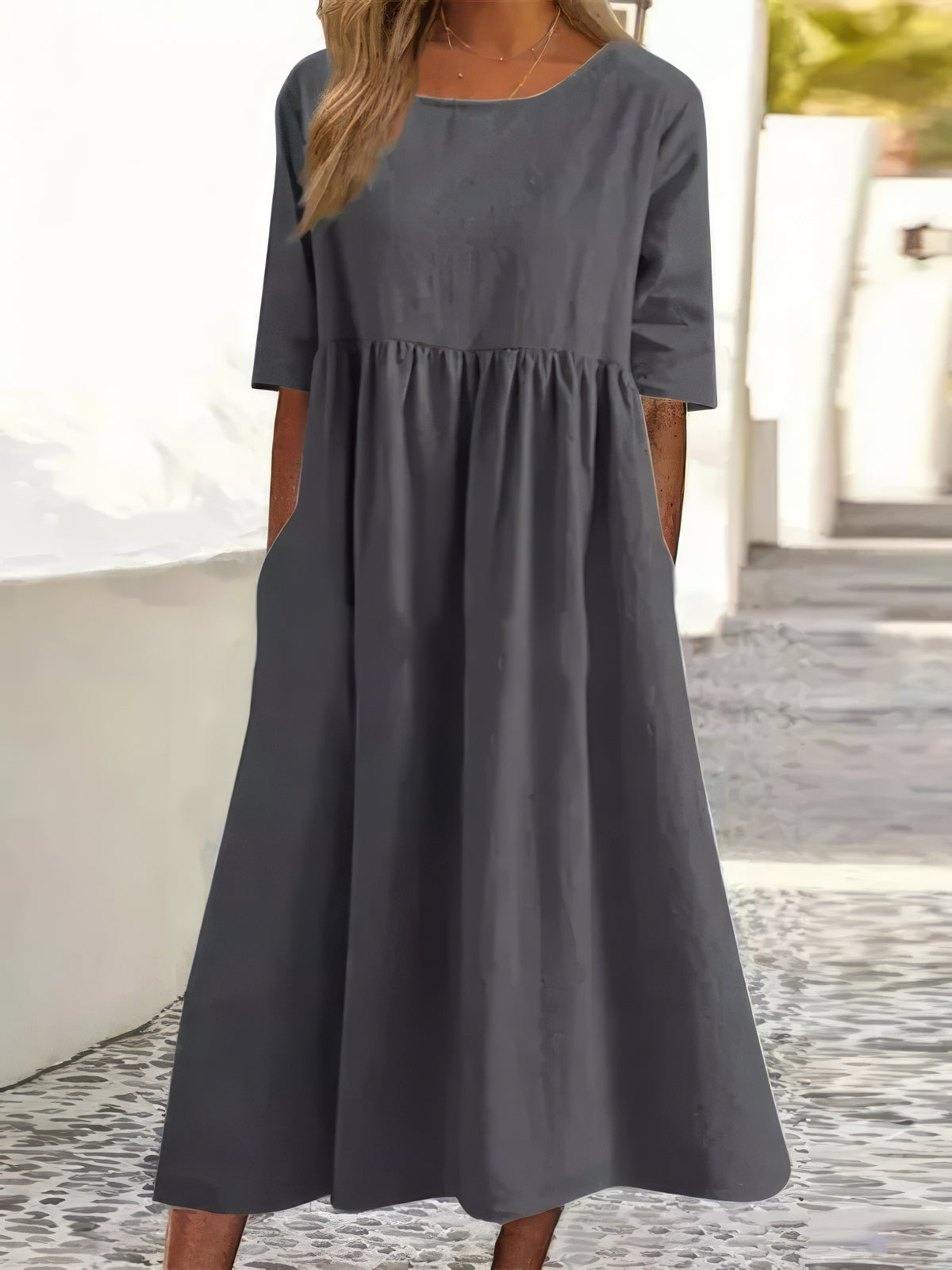 Maikee™ - Baumwollkleid mit Rundhalsausschnitt und Taschen 2