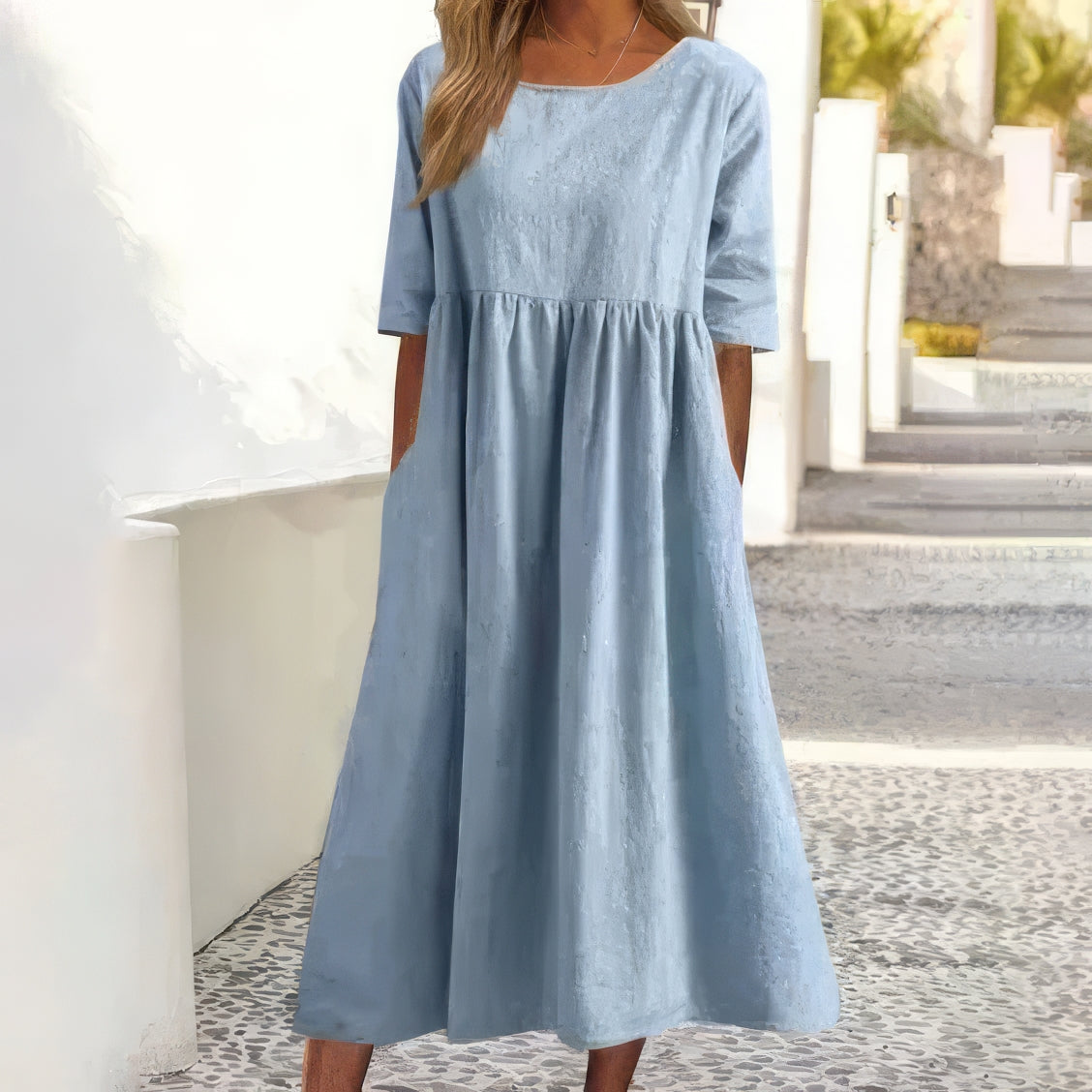 Maikee™ - Baumwollkleid mit Rundhalsausschnitt und Taschen 0