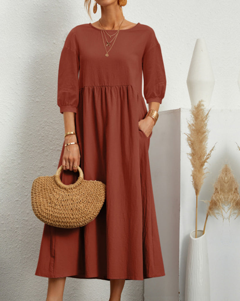 Midikleid mit Rundhalsausschnitt & Laternenärmeln – Selina 4