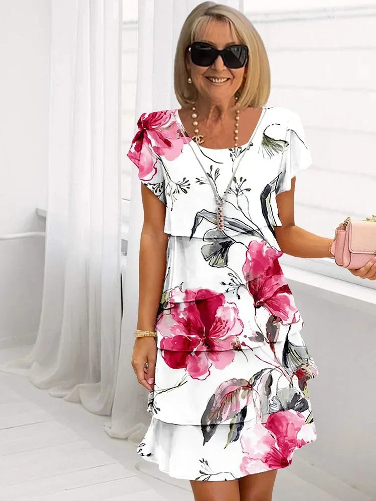 Midikleid Damen | Romantisch mit Blumendruck & Rüschensaum
