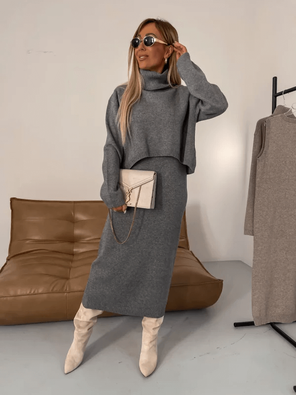Midikleid Set mit Rollkragenpullover