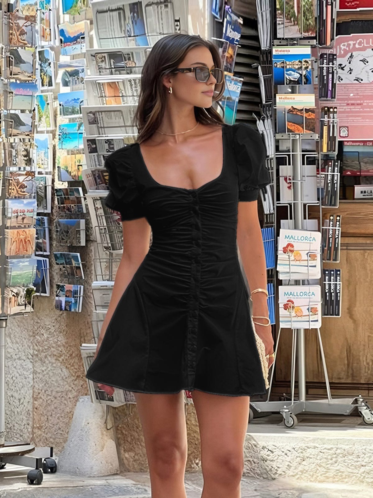 Mini Kleid Damen | Puffärmel & Geraffter Figurschnitt