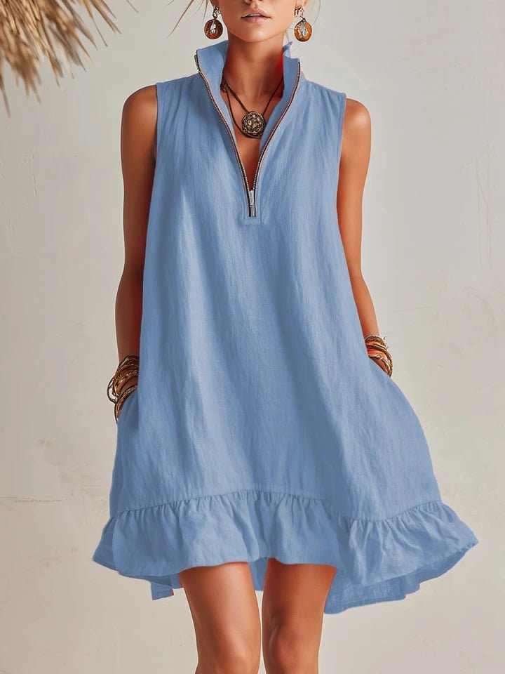 Mini Kleid Damen | Stehkragen & Rüschensaum