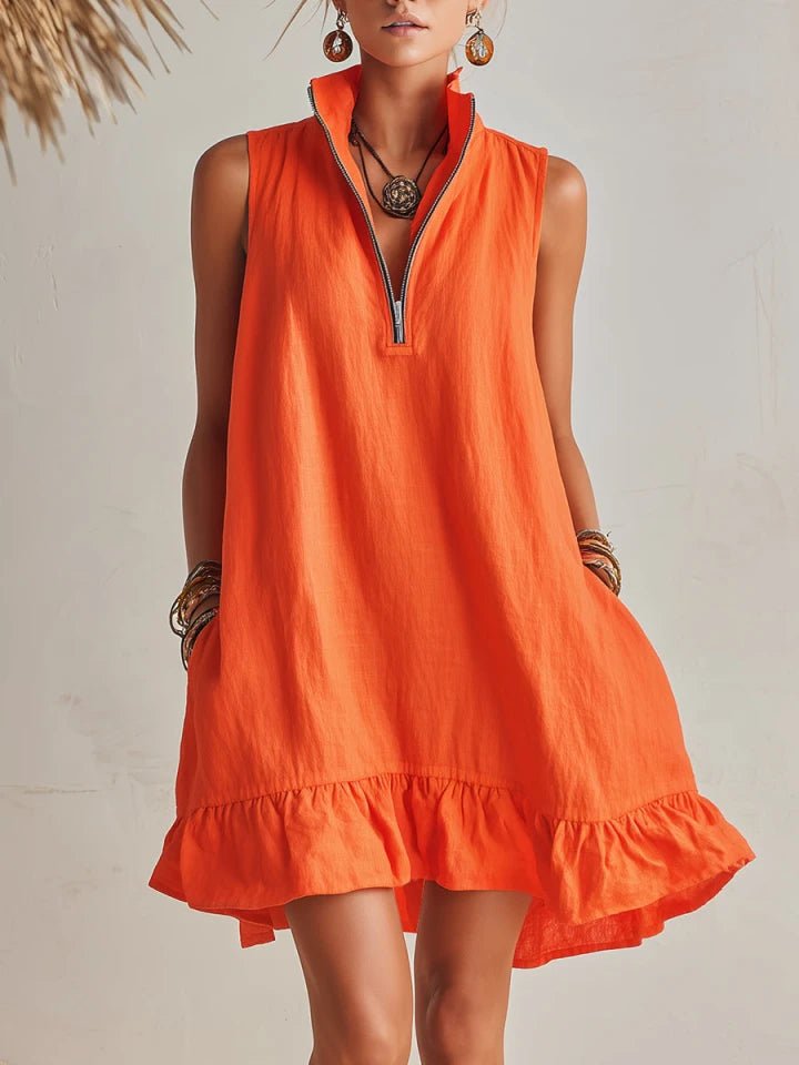 Mini Kleid Damen | Stehkragen & Rüschensaum