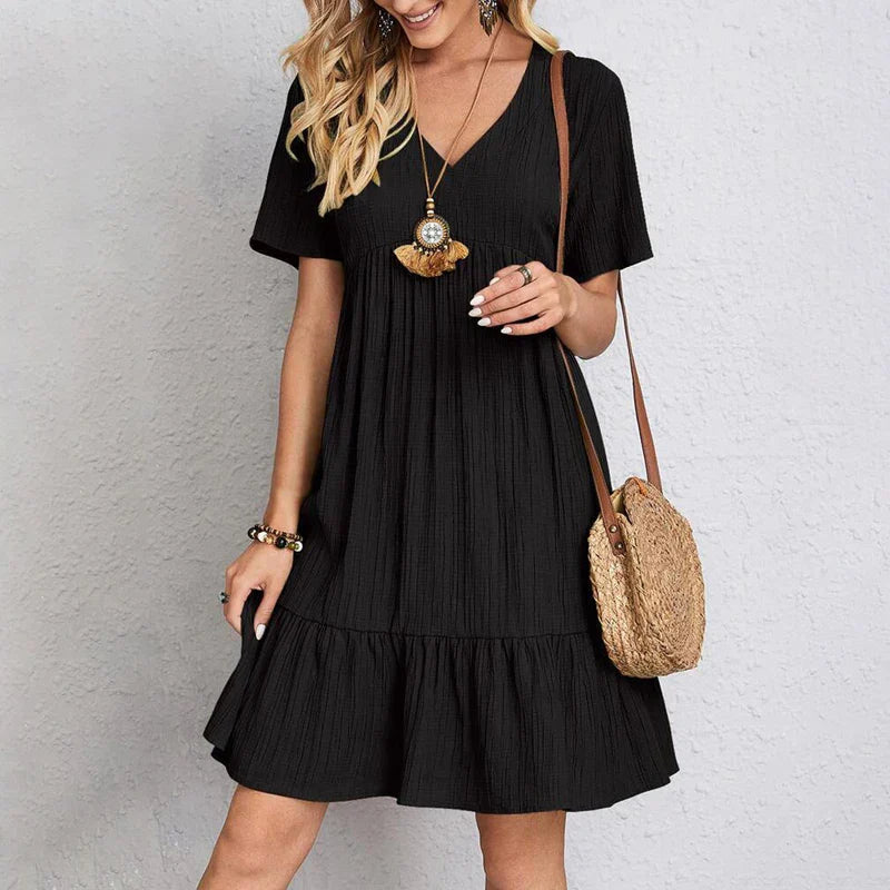 Mini Kleid Damen | V-Ausschnitt & Fließender Volantabschluss