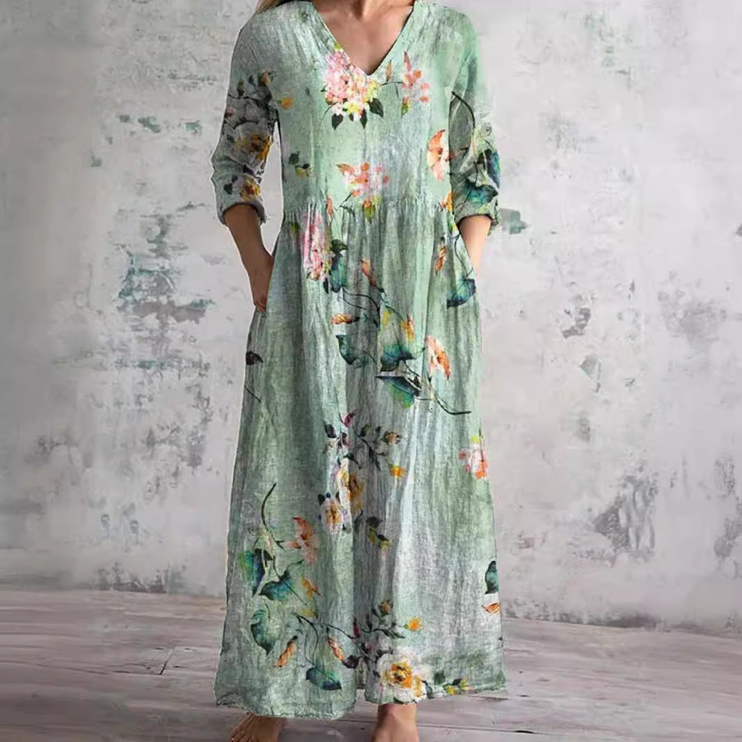 Mirandi | Sommerkleid mit Blumenprint, V-Ausschnitt & langen Ärmeln – Luftiges Maxikleid für Damen 2