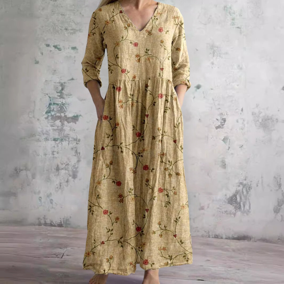 Mirandi | Sommerkleid mit Blumenprint, V-Ausschnitt & langen Ärmeln – Luftiges Maxikleid für Damen 4
