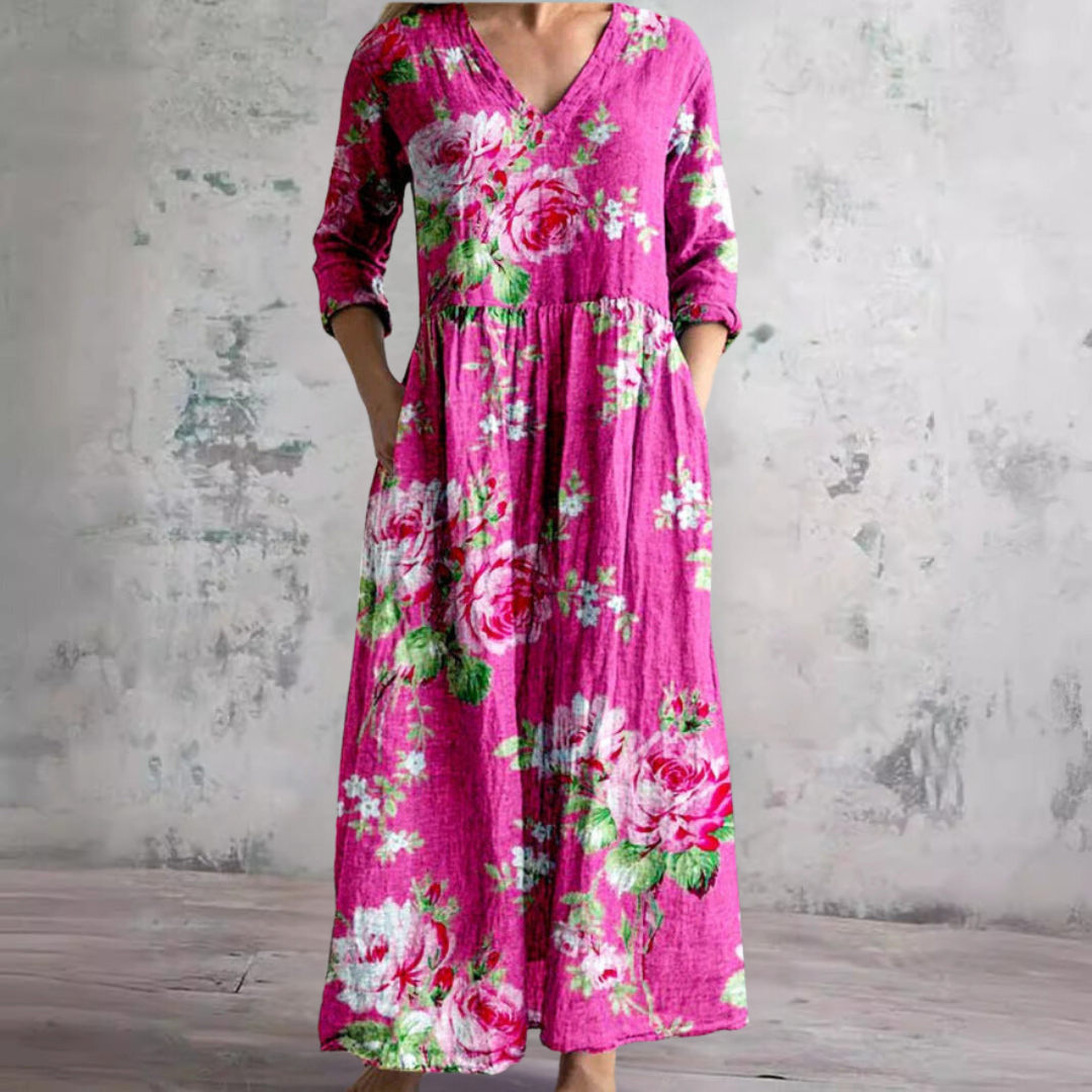 Mirandi | Sommerkleid mit Blumenprint, V-Ausschnitt & langen Ärmeln – Luftiges Maxikleid für Damen 5