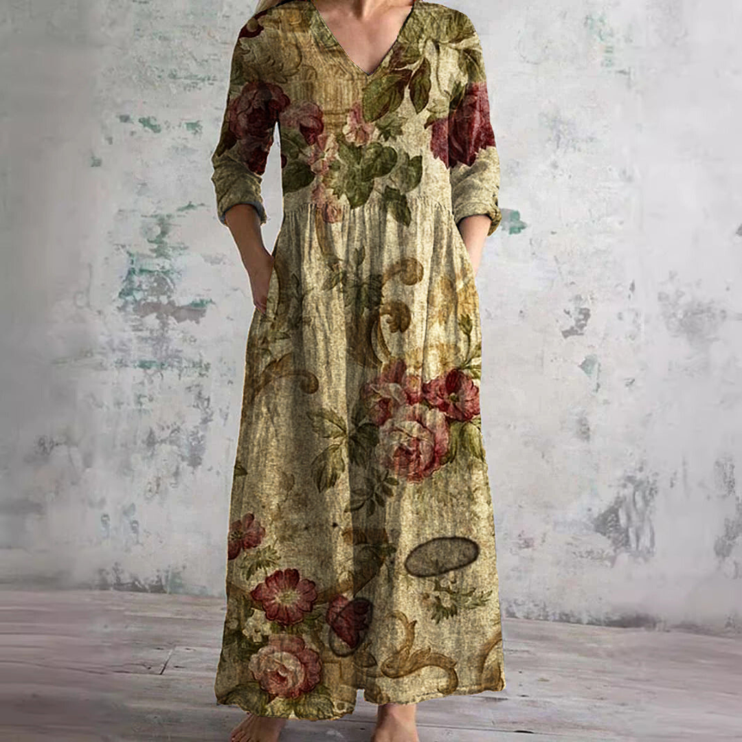 Mirandi | Sommerkleid mit Blumenprint, V-Ausschnitt & langen Ärmeln – Luftiges Maxikleid für Damen 7