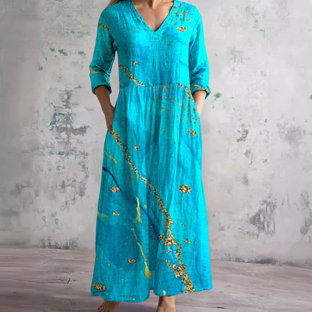 Mirandi | Sommerkleid mit Blumenprint, V-Ausschnitt & langen Ärmeln – Luftiges Maxikleid für Damen 8