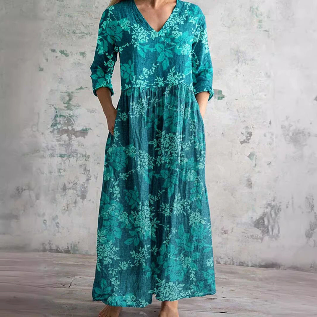 Mirandi | Sommerkleid mit Blumenprint, V-Ausschnitt & langen Ärmeln – Luftiges Maxikleid für Damen 9