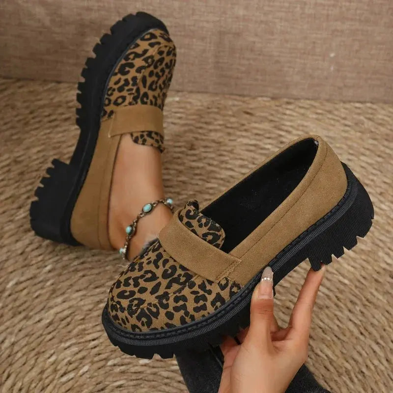 Mokassins Damen | Leopardenmuster & Plateau