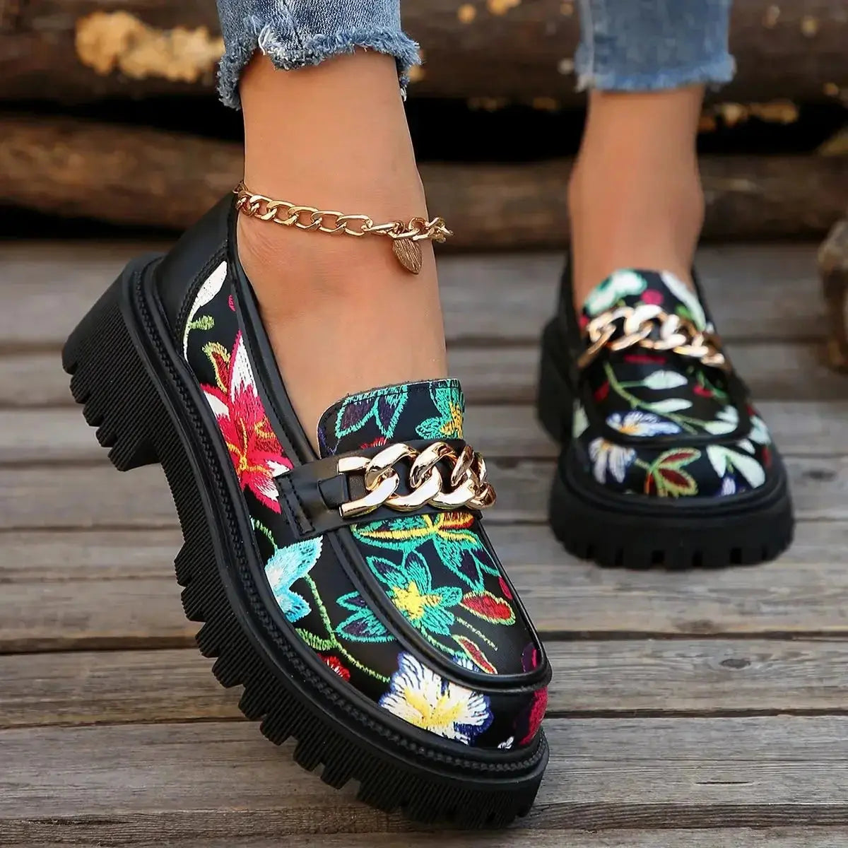 Mokassins Damen | Plateau & Goldkette Statement