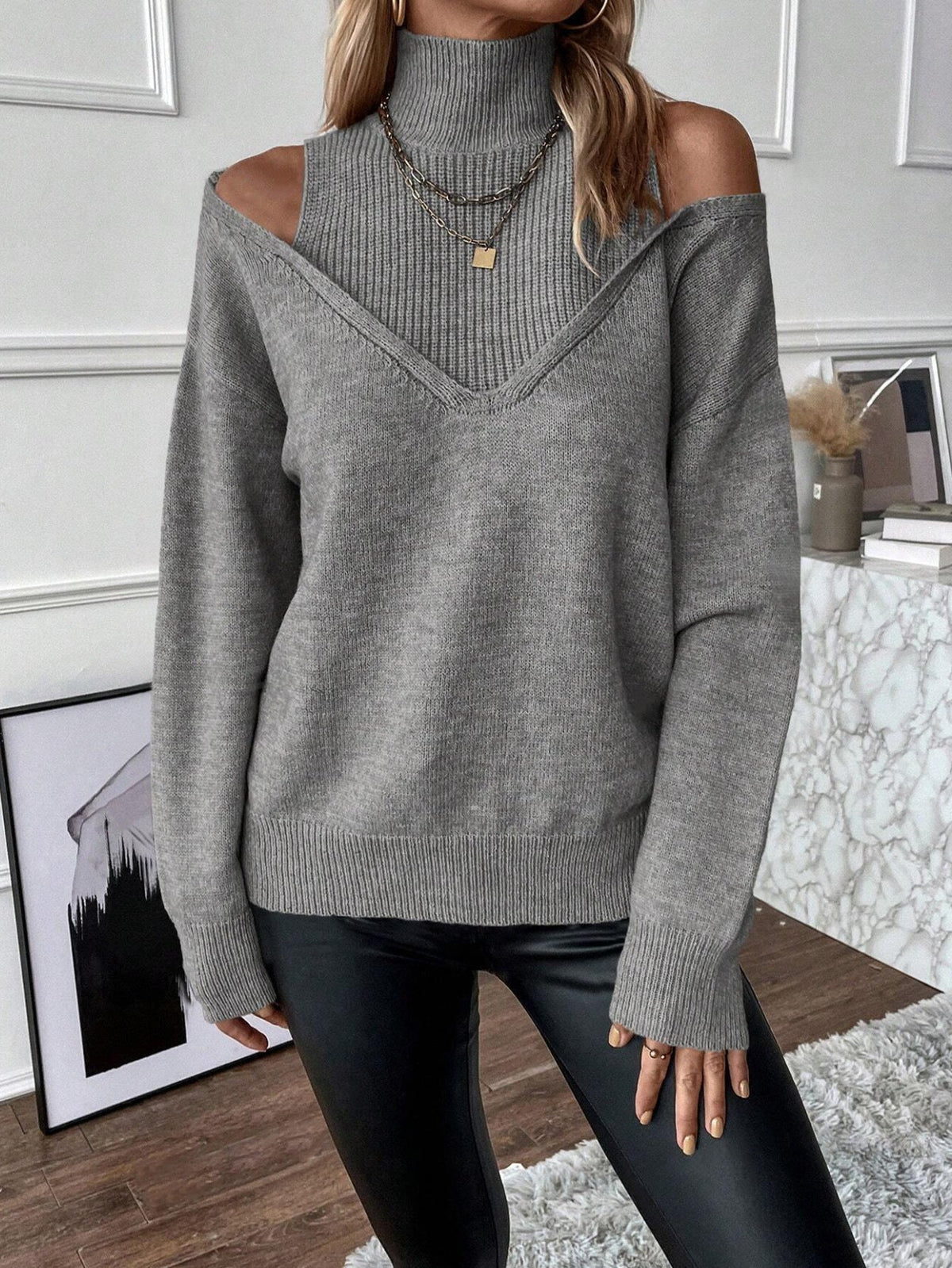 Rollkragenpullover Damen | Off-Shoulder & Bequem 5