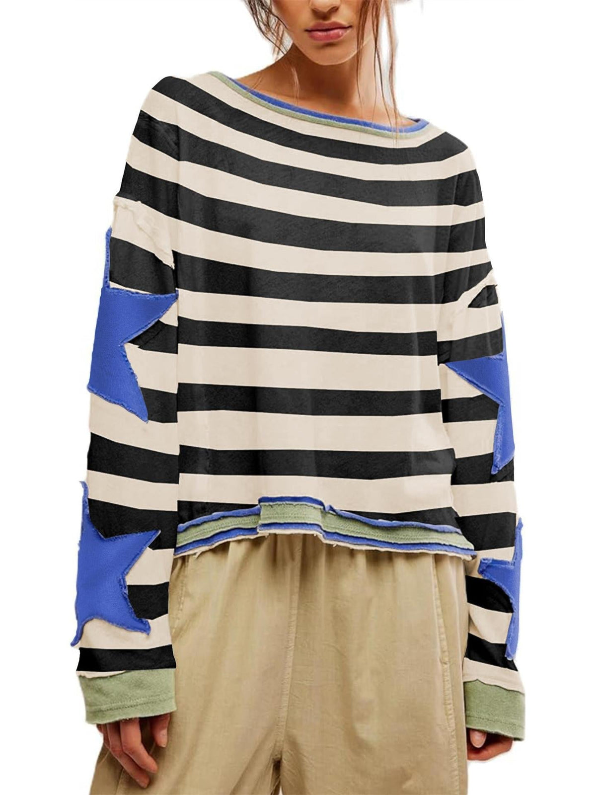 Sweatshirt Damen | Gestreiftes Design mit Sternen-Detail 8