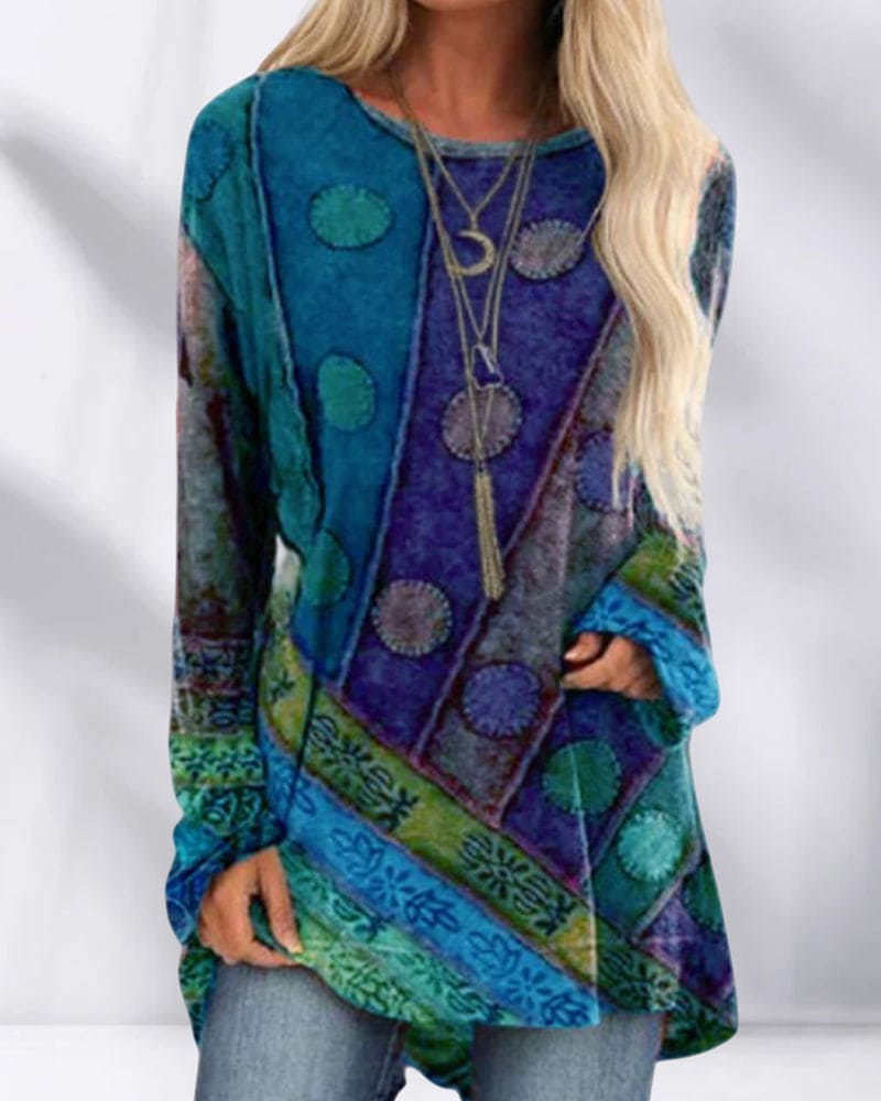 Oberteil Damen | Boho Ethno-Print & Langarm Oversize