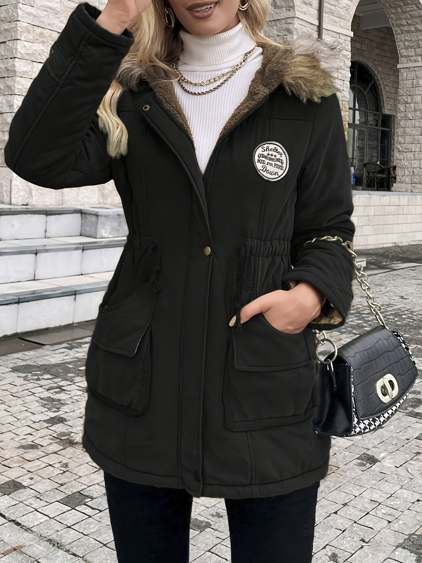 Olive - Elegante Fleece Parka Winterjacke