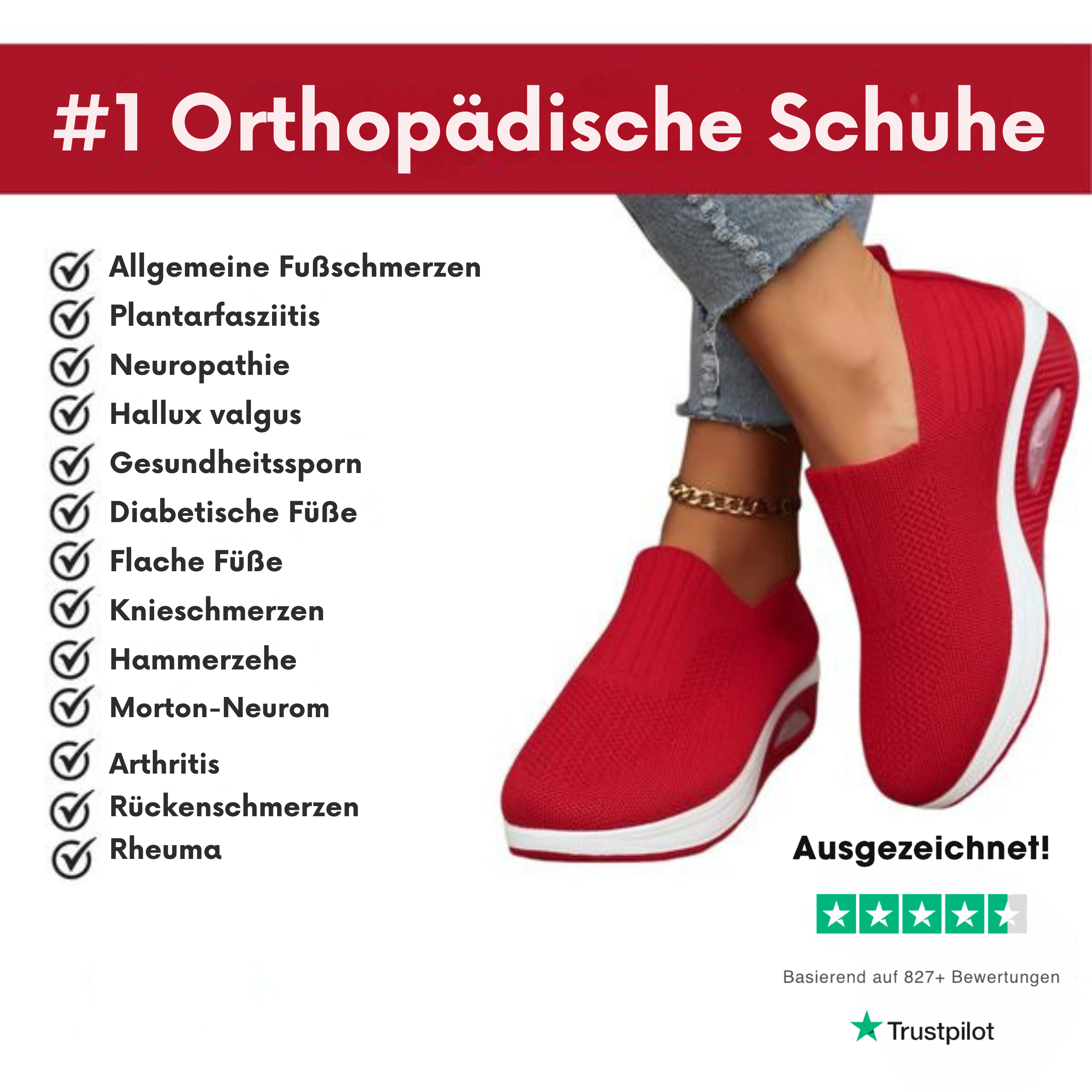 Orthopädische Schuhe zur Schmerzlinderung Damen | Dämpfende Sohle & Leichtes Reinschlüpfen