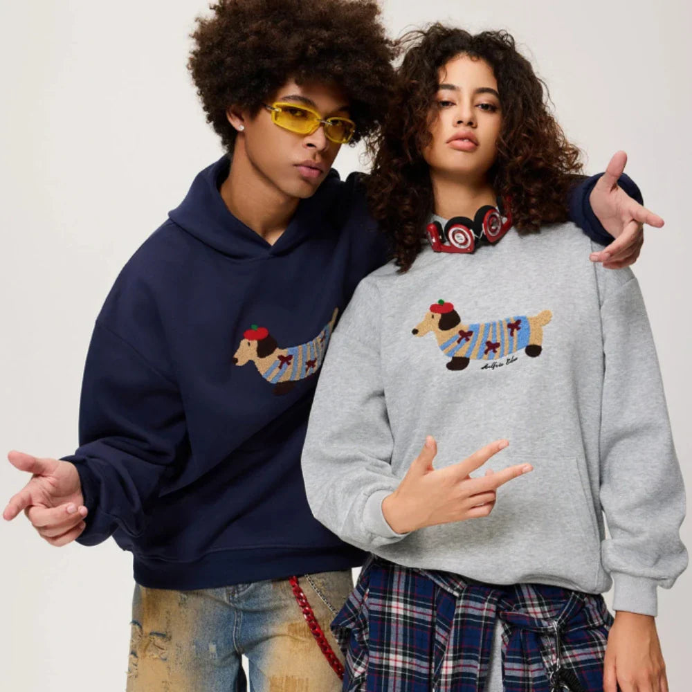 Damen Hoodie | Sweatshirt Damen | Dackel-Stickmotiv als Front-Hingucker