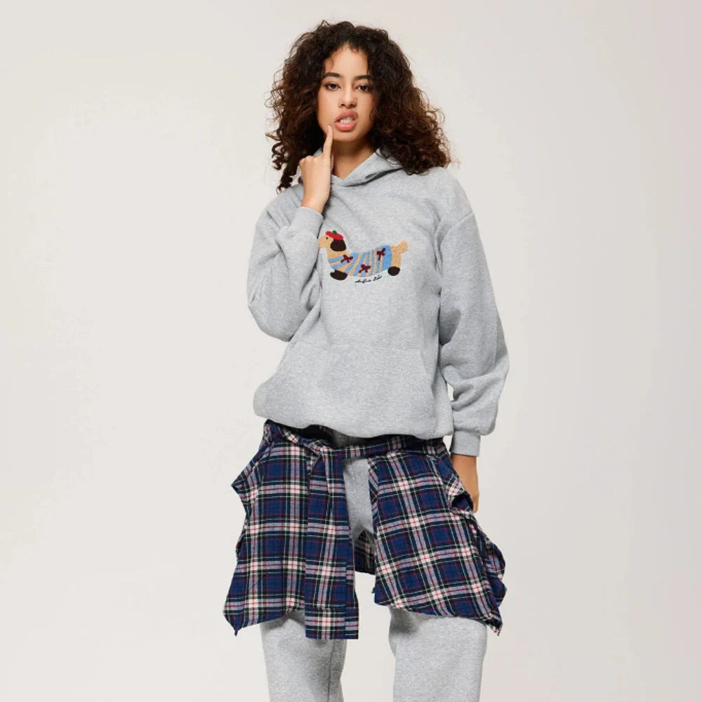 Damen Hoodie | Sweatshirt Damen | Dackel-Stickmotiv als Front-Hingucker