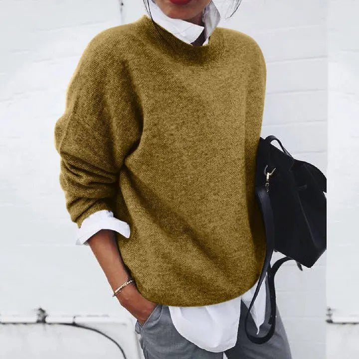 Damen Oversized Rundhals Kaschmir-Blend Pullover Sweater - Khaki