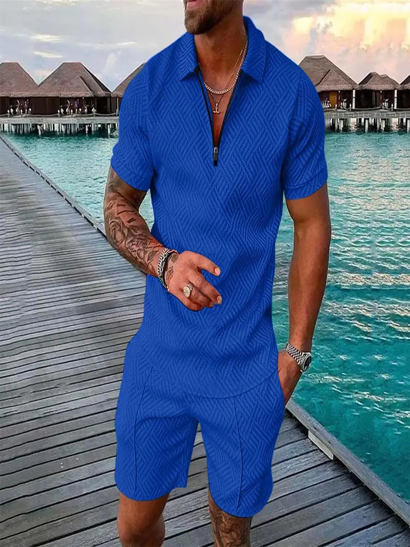 Polohemd und Shorts Herren | Strukturiertes Sommer-Set