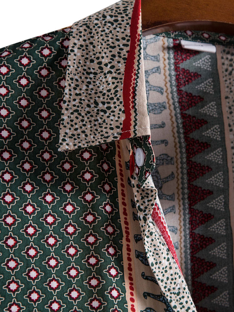 Poloshirt Herren | Boho Ethno-Print & Kurzarm