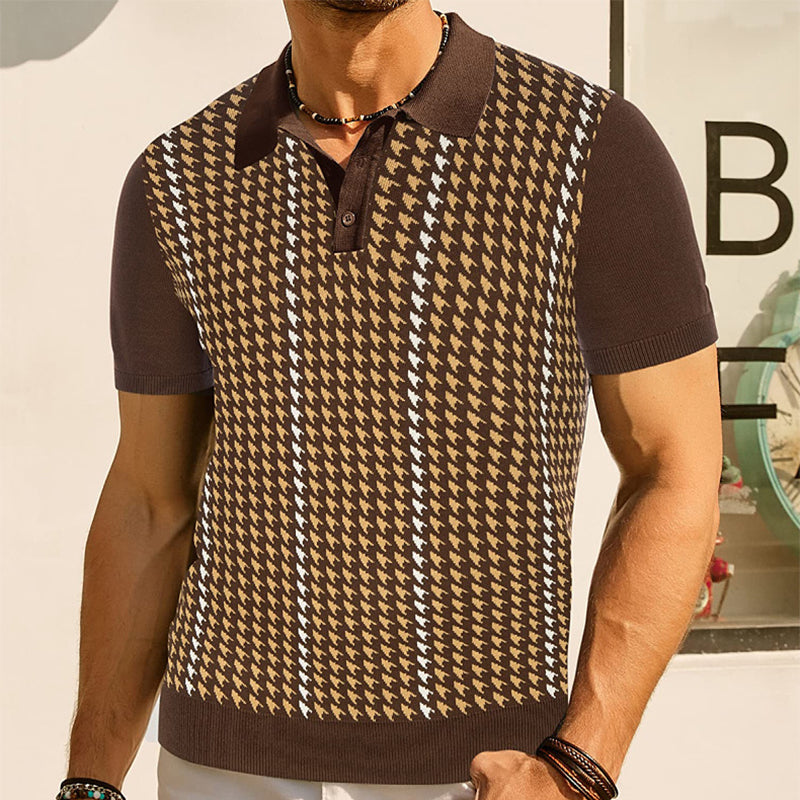 Poloshirt Herren | Vintage Hahnentritt-Muster & Slim Fit
