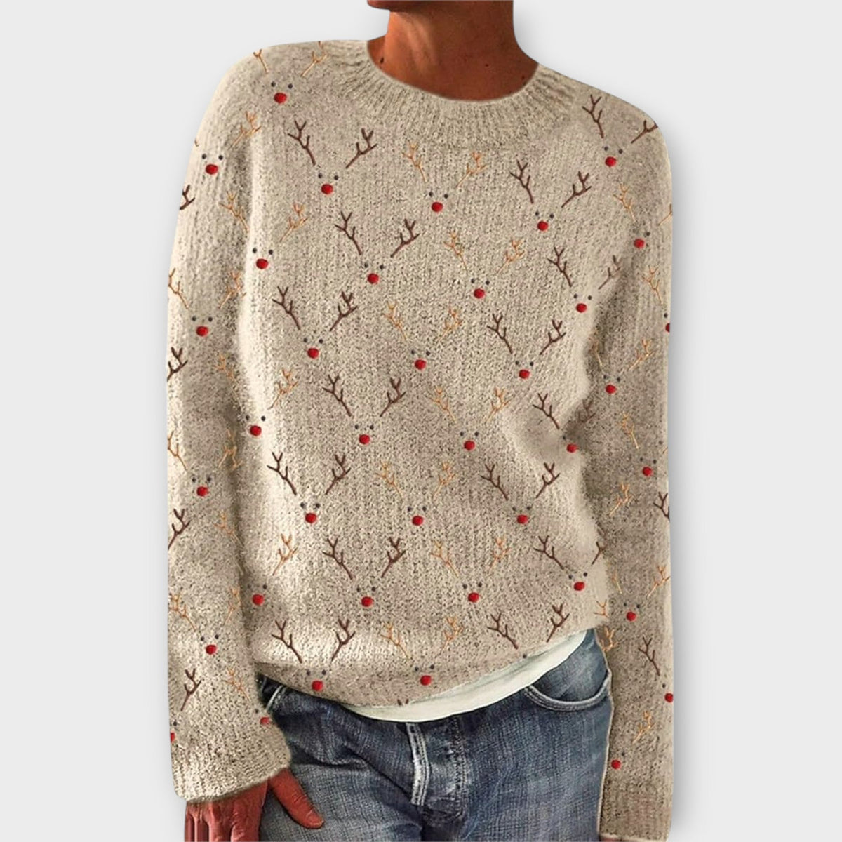 Pullover Damen | Geweih-Dessin & Rundhals-Ausschnitt