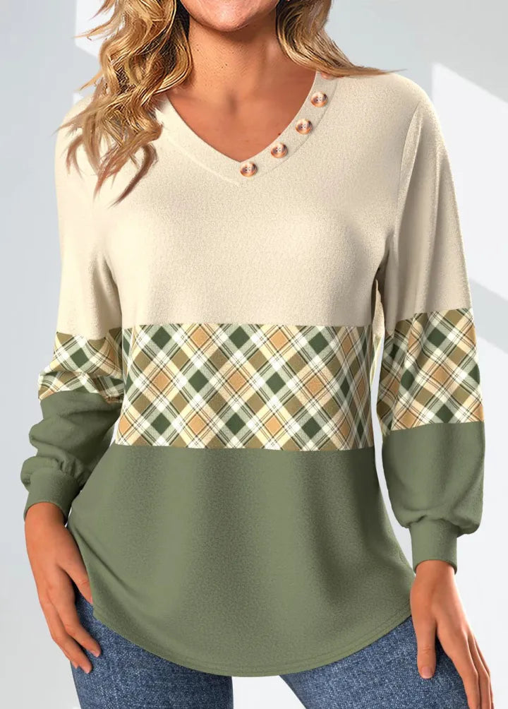 Pullover Damen | Kariertes Design mit Knopfdetail 1