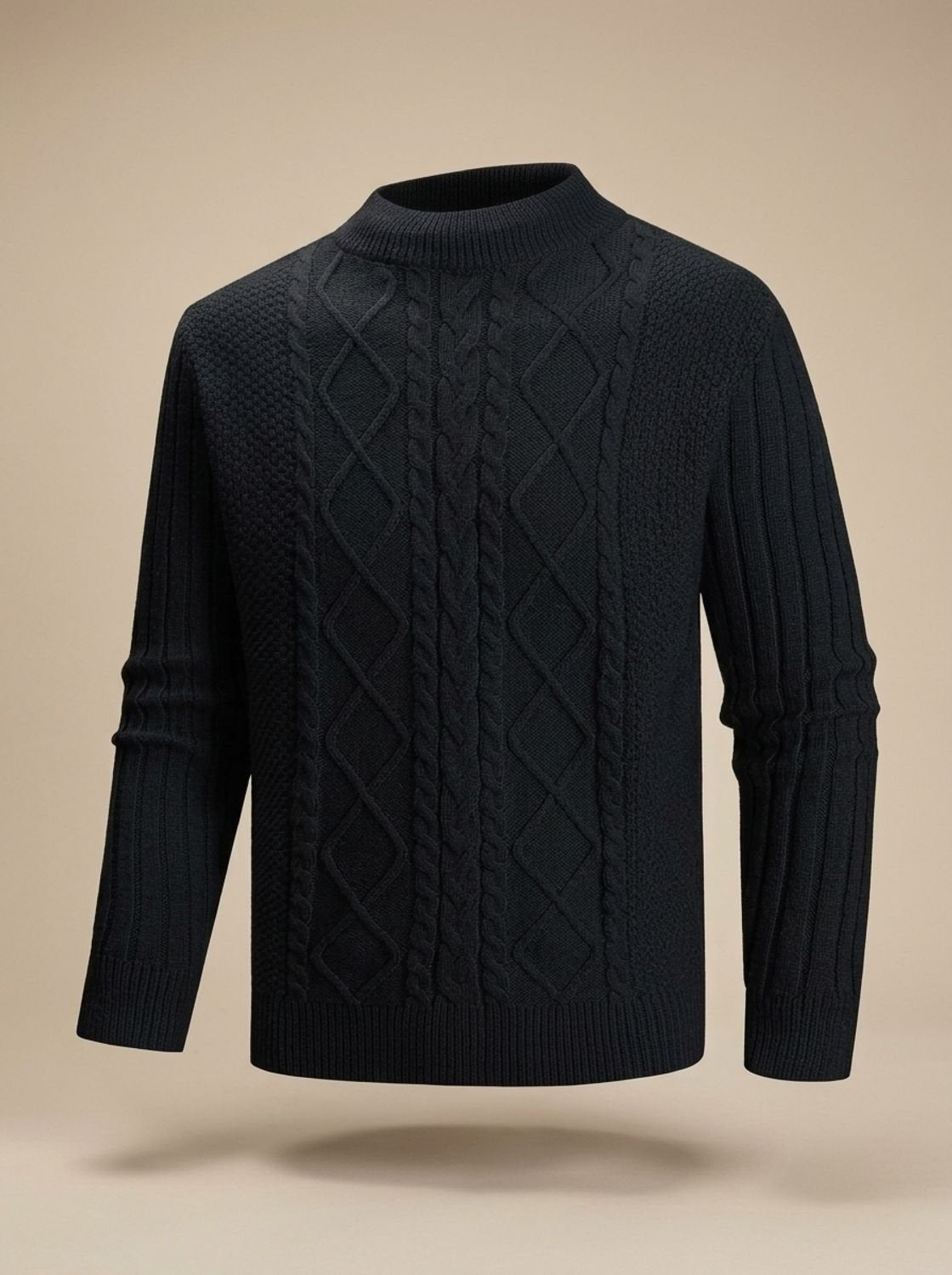 Pullover Herren Zopfmuster | Feinstrick mit Rollkragen
