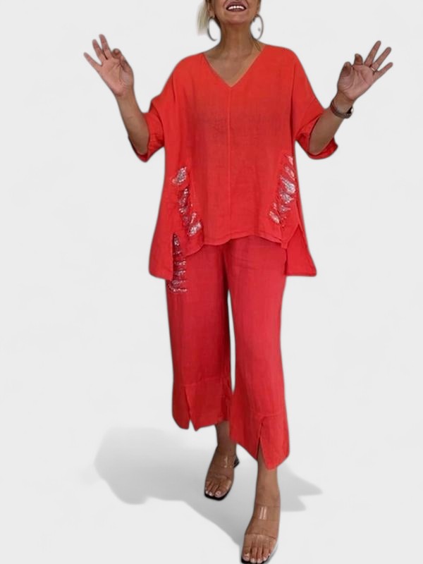 Raisa - V-Ausschnitt Zweiteiliges Set Für Sommer 2
