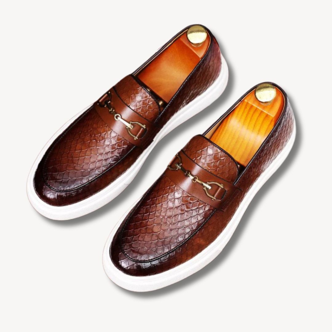 Loafer Herren | Elegante Plateau-Slipper mit Reptilprägung & Goldschnalle