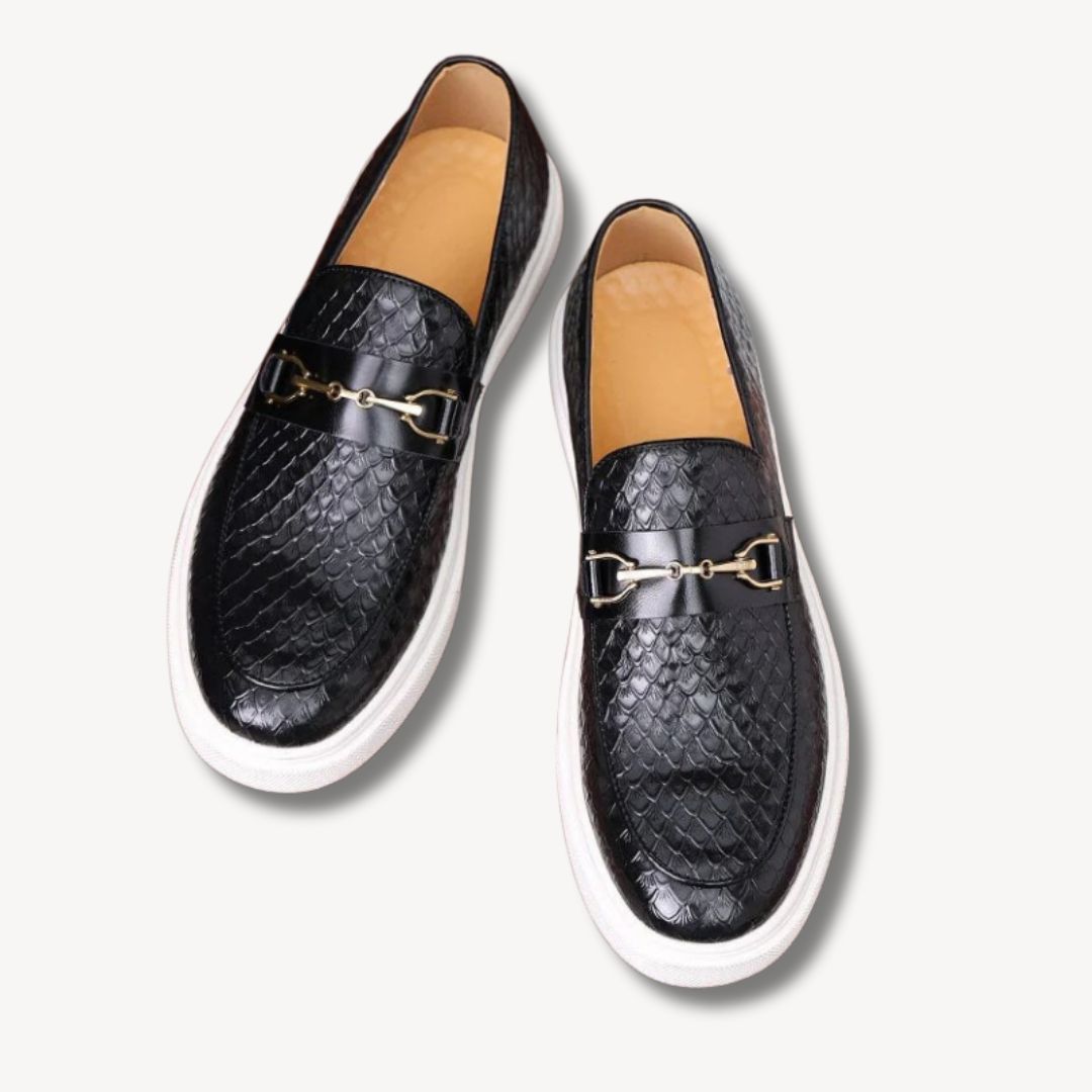 Loafer Herren | Elegante Plateau-Slipper mit Reptilprägung & Goldschnalle