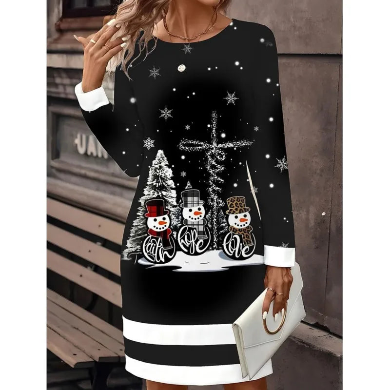 Weihnachtspullover Kleid Damen | Schneemann-Print & Bequemer Schnitt 1