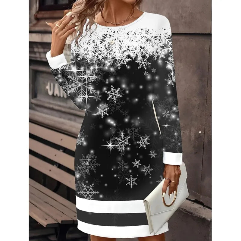 Weihnachtspullover Kleid Damen | Schneemann-Print & Bequemer Schnitt 2