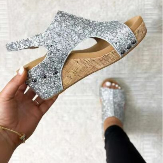 Sandalen Damen | Glamouröser Keilabsatz & Glitzer-Design
