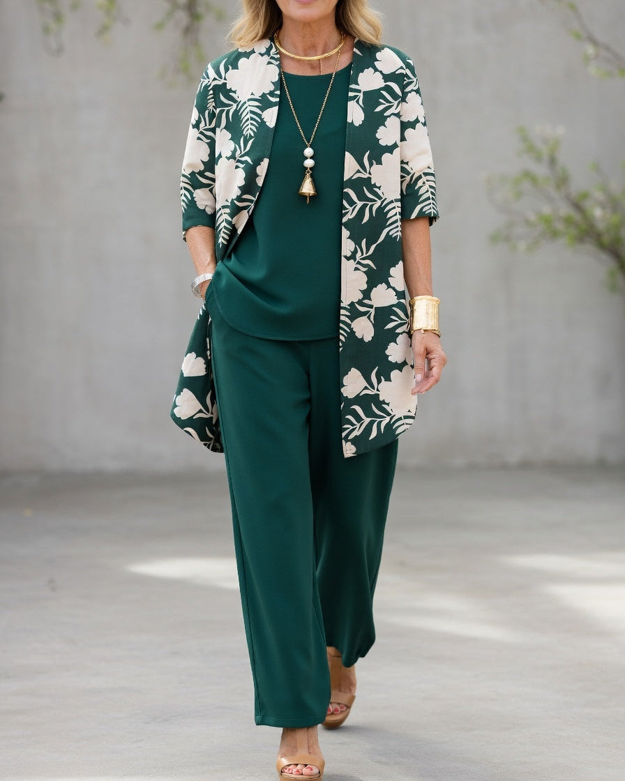 Sommer Set Damen | 3-Teiliges Outfit mit Kimono & Weitem Bein