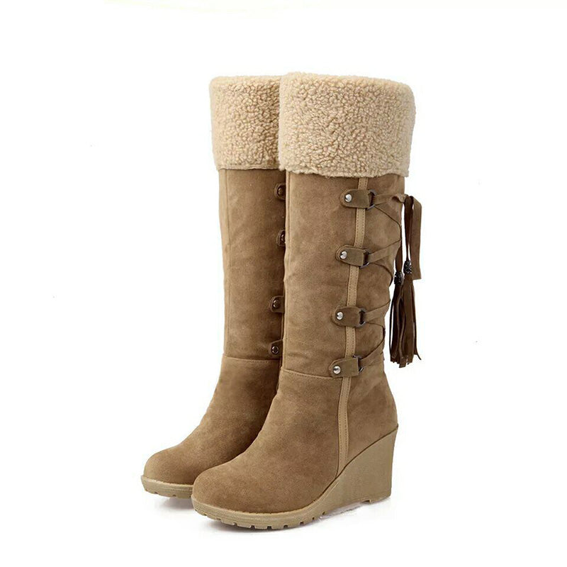 Schnürstiefel Damen | Mit Fellumschlag & Keilabsatz