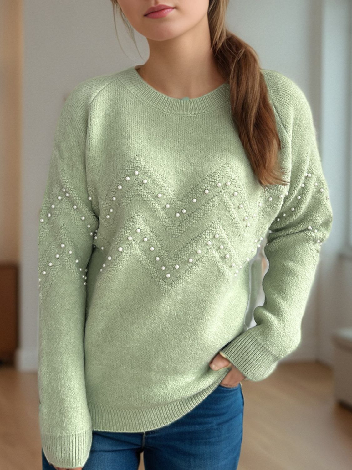 Sofía - Pullover mit Perlenbesatz warm