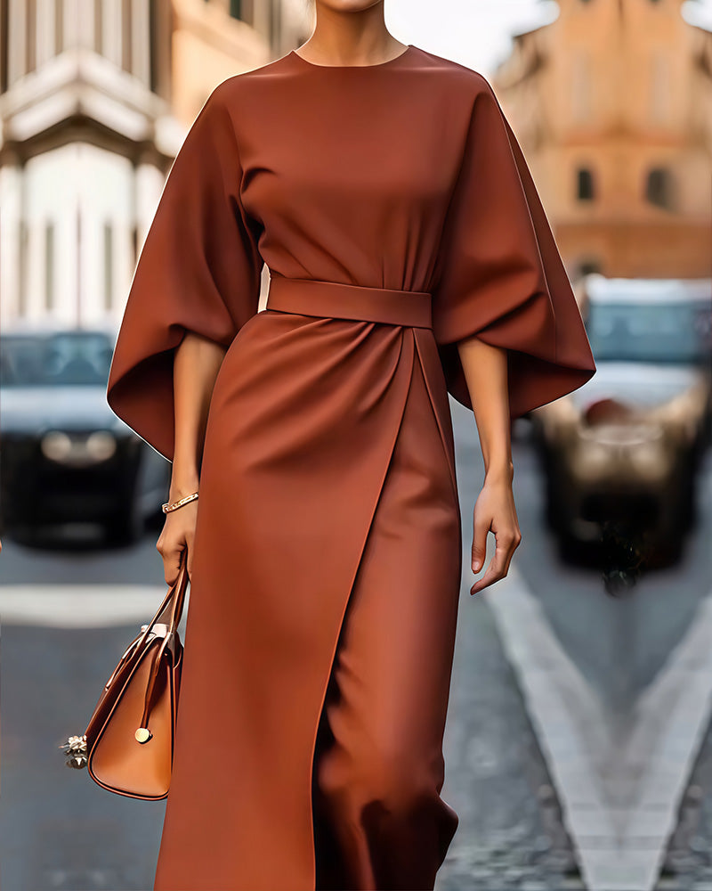 Soléïna - Elegantes Midi-Kleid mit Kimonoärmeln, Tailliert für eine weibliche Silhouette 4