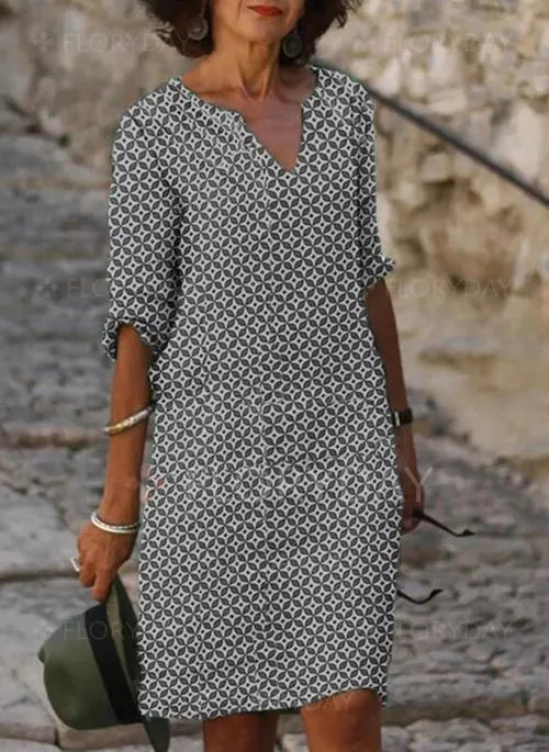 Sommerkleid Damen | Elegantes Geometrisches Muster & Knielanges Design
